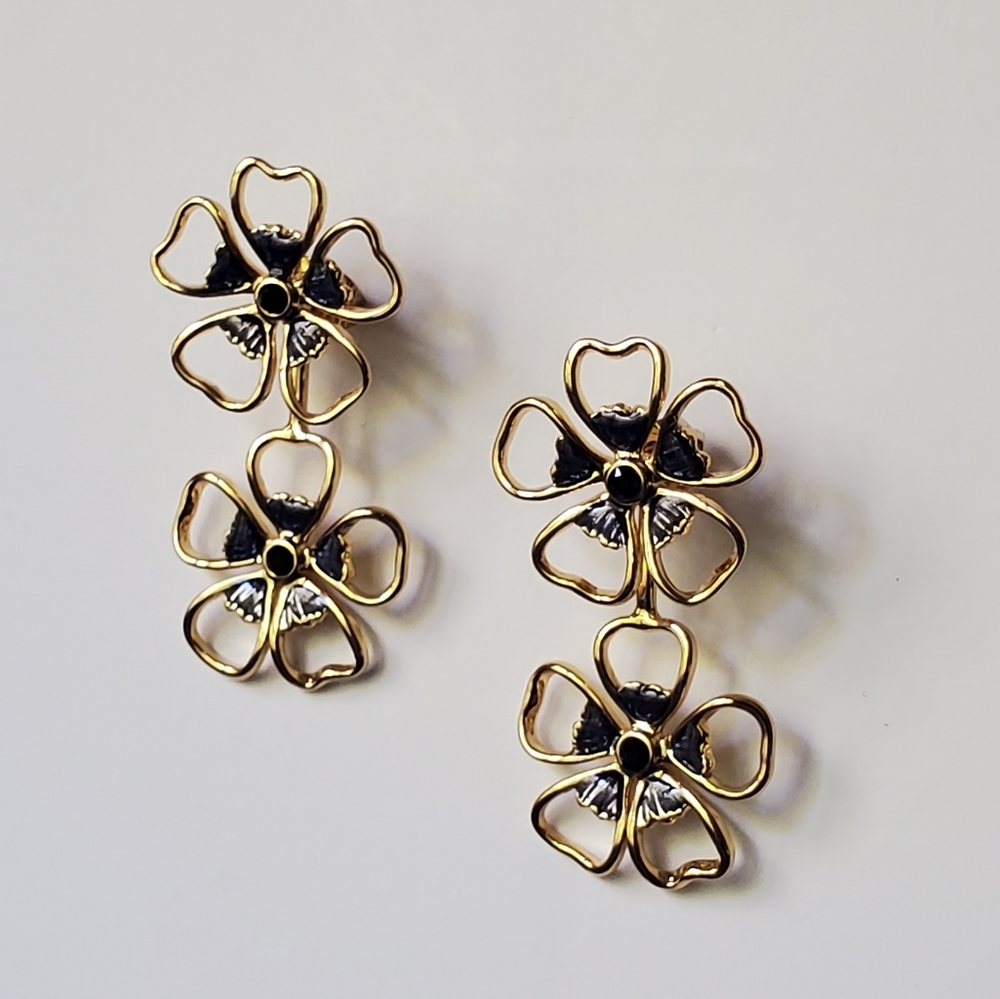 Ted Baker London Lorel Crystal NAVY BLUE Double Flower Drop